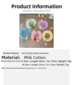 Detailed size chart for handmade knitted pet collars showing milk cotton dimensions