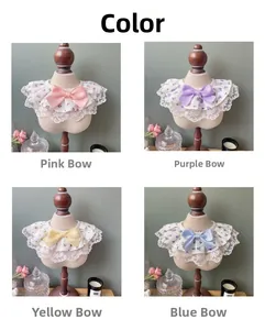 Floral lace pet collar detail with elegant satin bow in pink, purple, yellow and blue