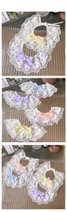 Detailed tile display of floral pet lace collars with bowknots in four soft pastel colors