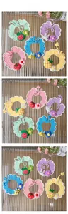 Handmade crochet pet collars with strawberry and bee designs for small dogs and cats
