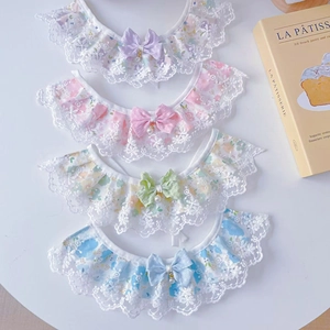 Sweet Floral Pet Lace Bib Collar Lolita Style Dog Cat Neck Scarf With Bow And Faux Artificial Pearl Decorative Kitten Puppy Accessories