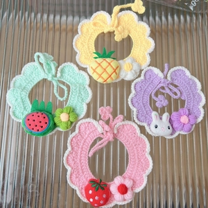 Handmade crochet pet collars set with cute fruit and animal patterns for cats and small dogs