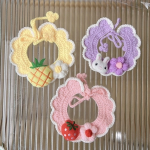 Handmade crochet pet bibs with pineapple, rabbit and strawberry designs for cats and dogs