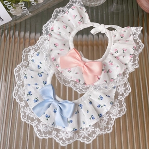 Lace pet collar with floral pattern and bowknot for small dogs and cats on glass background