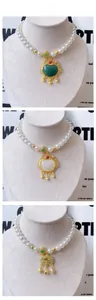 Chinese style pet pearl necklaces with golden lock pendants for cats and dogs decoration