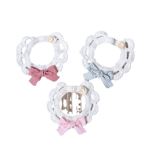 Set di 3 collari per animali in maglia con fiocchi a quadri e bottoni in legno naturali