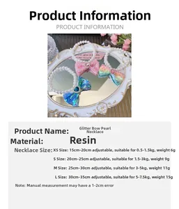 Detailed size guide for sequin bowknot pearl necklaces for small pets and cats