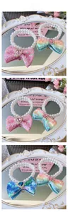 Detail of sweet pet collars with sequins bow and faux pearls for small dogs and cats