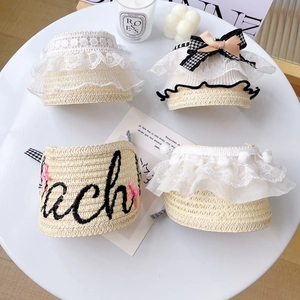 Handmade Straw Weave Pet Hat For Dogs Cats Korean Ins Style Lace Bow Sun Protection Headwear Photo Props Accessories