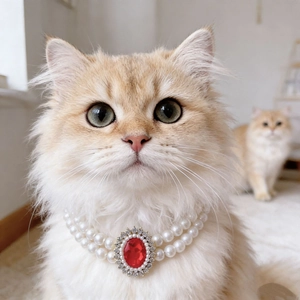 Luxury Double Layer Pet Faux Artificial Pearl Necklace With Faux Gemstone Rhinestone Elegant Cat Dog Jewelry For Party Wedding Daily