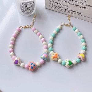 Cute beaded pet necklace with hand-painted heart charms for cats and small dogs