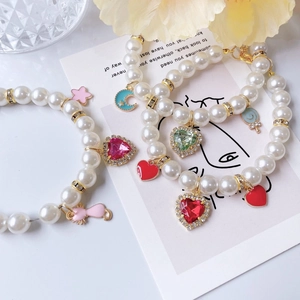Süßes Haustier Künstliche Perlenhalsband Mit Strass Herz Katze Anhänger Für Kleine Hunde Katzen Prinzessin Stil Verstellbarer Schmuck