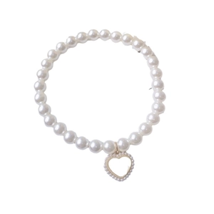 Elegante collana di perle per animali con pendente a cuore vintage per gatti e cani