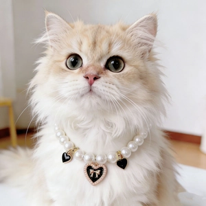 Pet Artificial Pearl Necklace Elegant Resin Faux Artificial Pearl Collar With Rose Heart Pendant Adjustable For Cats Small Dogs Princess Jewelry