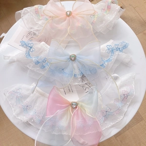 Princess Style Lace Embroidered Pet Collar With Heart Rhinestone Bow For Cats Dogs Sweet Pet Bib Saliva Towel Accessory