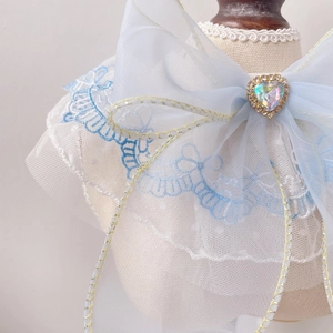 Elegant blue lace pet collar with heart crystal for cats and small dogs