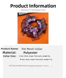 Size chart showing pet Halloween mesh collar dimensions for Small and Medium dogs and cats