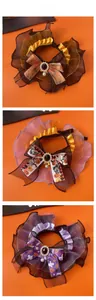 Detailed set of lace Halloween pet collars with spider, pumpkin, and ghost bow patterns