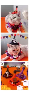 Détails du chapeau de sorcière et collier pour animaux avec motifs de citrouilles d'Halloween