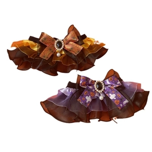 Halloween lace pet collar set with spider web and pumpkin bow ties for small dogs and cats