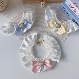 Set di collari in pizzo e perle con fiocchi color crema per cani e gatti in stile Lolita