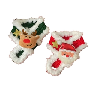 Handmade knitted Christmas pet scarf set with Santa and reindeer for cats and dogs