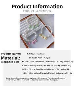 Detailed size chart for handmade pet flower pearl necklace with acrylic beads