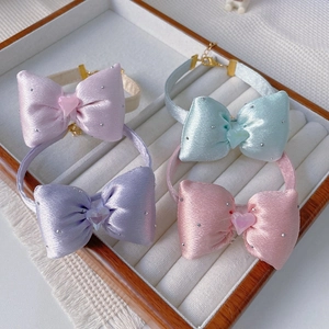 Adjustable Pet Bowtie Collar Heart Rhinestone Satin Ribbon Neck Strap Sweet Princess Style For Small Dogs Cats Puppy Kitten