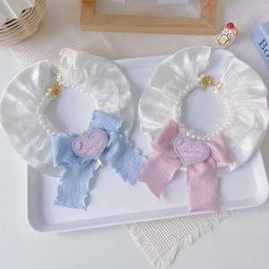 Haustier Spitze Schleife Künstliche Perle Halsband Für Katzen Hunde Prinzessin Stil Herz Stickerei Verstellbare Dekorative Haustier Lätzchen