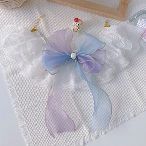 Collier en dentelle pour animaux avec grand nœud en organza dégradé bleu-violet