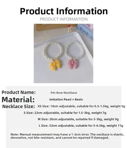 Size chart for cute pet pearl necklace with bow for cats and small dogs