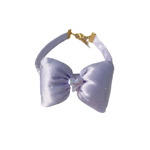 Adjustable lavender pet collar with a satin bow and rhinestone heart pendant for cats and dogs
