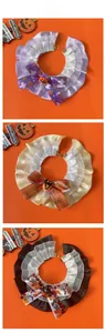 Detailed tile display of Halloween pet lace collars with pumpkin charms and adjustable chains