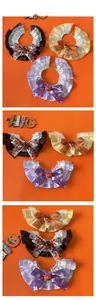 Detailed tile display of Halloween pet lace collars with satin ruffles and pumpkin bows