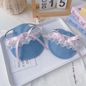Chapeau de Soleil de Style Coréen pour Chien Chat Denim Dentelle Nœud Strass Réglable Chapeau d'Été pour Animaux de Compagnie