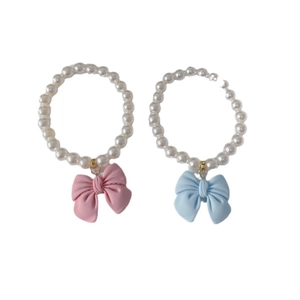 Charming pet pearl necklaces with cute pink and blue bows for cats and small dogs