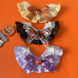 Three-piece Halloween pet lace collars with pumpkin and ghost patterns for cats and small dogs