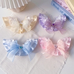 Princess Pet Lace Bow Collar Heart Rhinestone Adjustable Satin Organza Scarf Bib For Cats Small Dogs Wedding Party Accessory