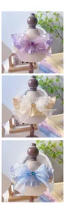 Detailed views of lace pet collars with ribbon bows and heart rhinestones in three colors