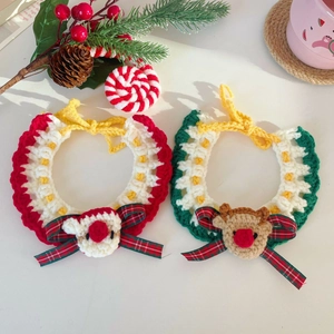 Handmade Crocheted Christmas Dog Scarf Reindeer Santa Pattern Pet Collar For Cats Small Dogs Holiday Decoration Neckband