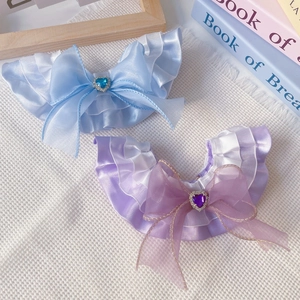 Lace pet collar with ribbon bow and heart crystal for cats and small dogs
