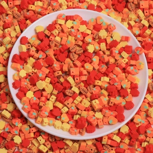 Colorful pumpkin and maple leaf polymer clay beads for DIY autumn jewelry making