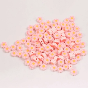 Perles de fleurs marguerites roses en argile pour la création de bijoux DIY