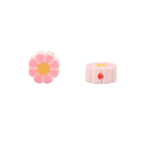 Perles fleurs en pâte polymère rose pour bijoux DIY avec trous de perçage