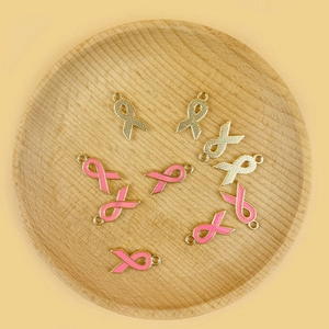 Pink ribbon alloy charms with gold plating and enamel finish for DIY jewelry crafts