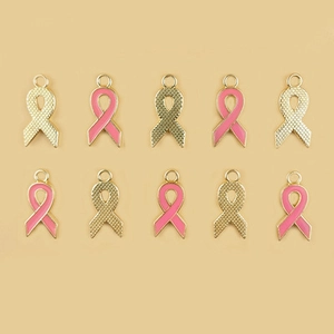 Set of 10 ribbon alloy charms in pink enamel and gold finish for DIY jewelry making