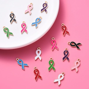 Alloy Ribbon Enamel Charms Pendants For DIY Jewelry Making Bracelet Necklace Handmade Craft Awareness Ribbon Accessories