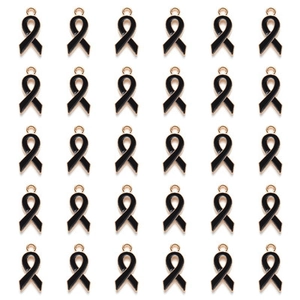 Set of 30 black ribbon charms with golden metal edges for DIY jewelry making and crafts