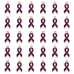 Set of 30 purple enamel ribbon charms with gold edges for DIY jewelry making