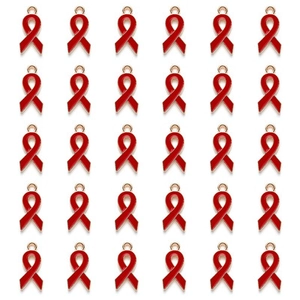 Bulk set of 30 red ribbon alloy pendants for DIY jewelry and awareness accessories